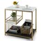 3 Tier L Shaped Side Table with MDF Shelves and Steel Frame Marble and Golden